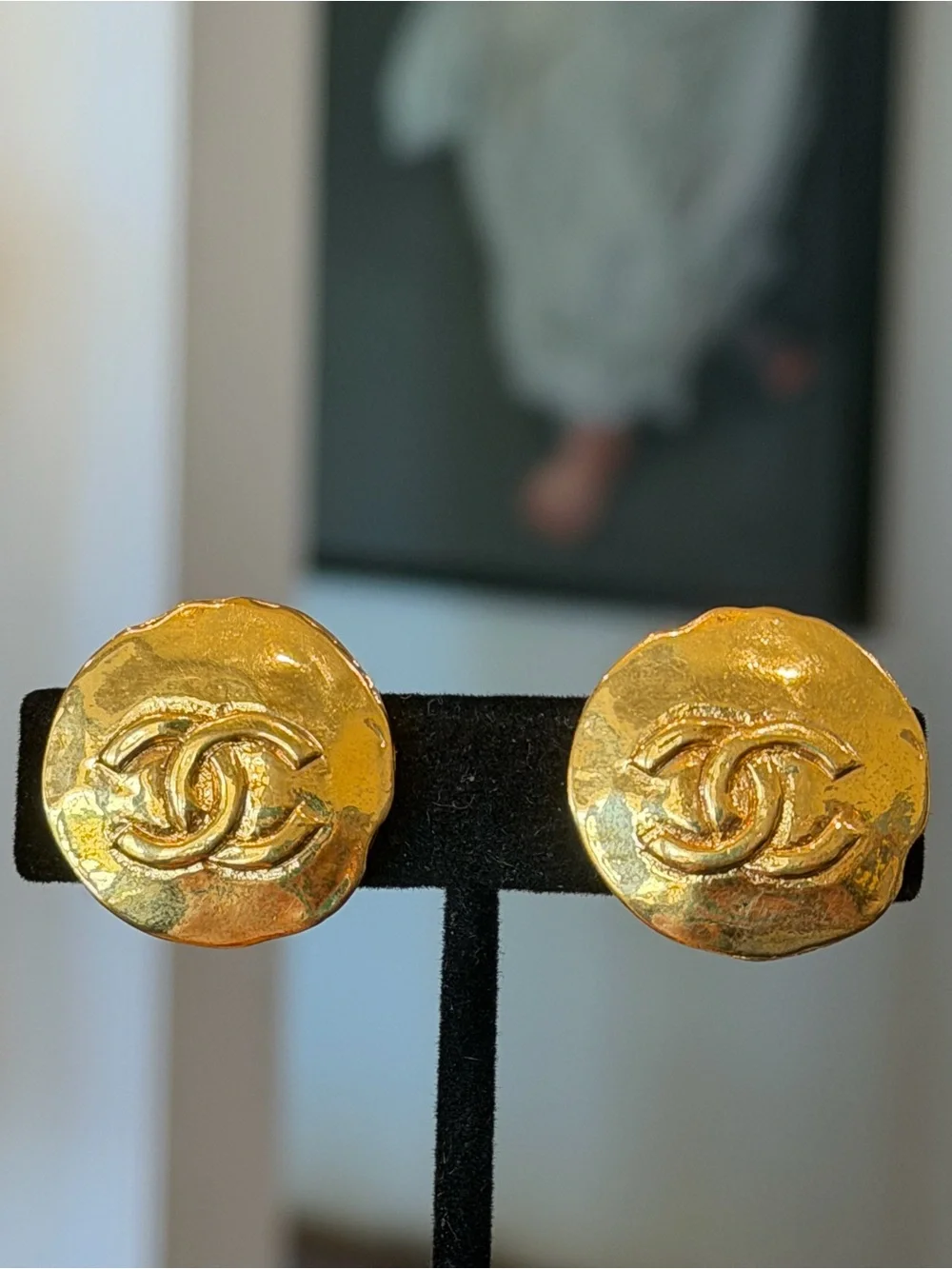 CHANEL Gold Plated CC Emblem  Earrings